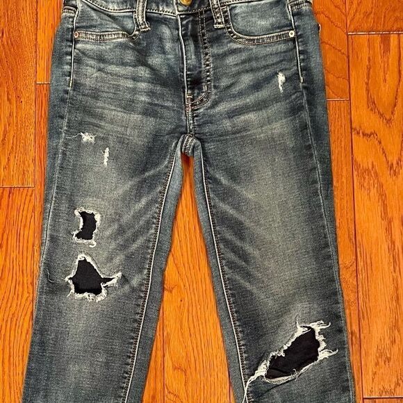 AEO® BLUE SUPER STRETCH HI-RISE JEGGING SIZE 00 - Picture 2 of 5